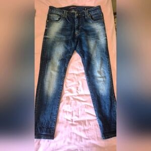 Philipp Plein Size 27 Slim Blue Jeans with Distressed Wash